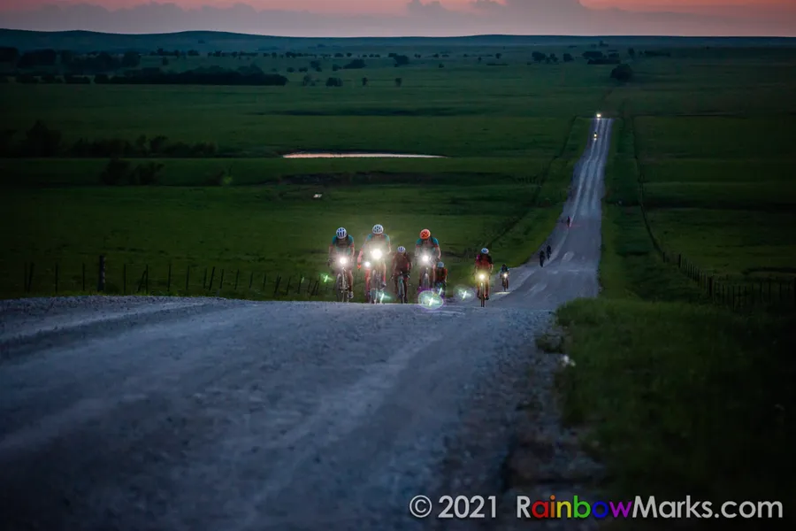 Experience the thrill of the 2021 Unbound Gravel 200 race with 200 mile riders and some XL's, cheering on until midnight.