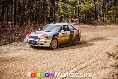 Bragg and DePaoli in an Audi at the Rally in the 100 Acre Wood