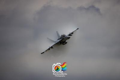 Boeing EA-18G Growler bursting through the clouding sky on Saturday June 8th, 2024
